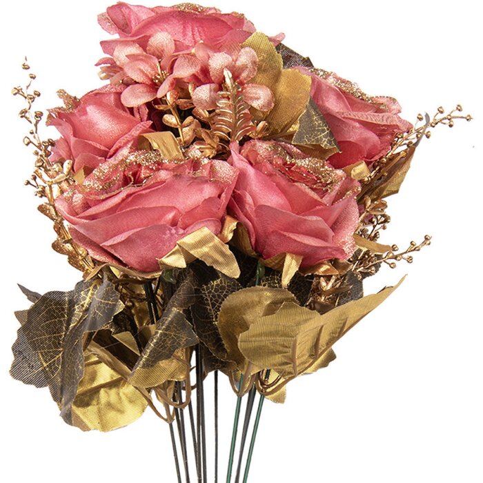 Clayre & Eef 6PL0340 Ramo de flores artificiales Rosas Rosa Oro 18x15x50 cm