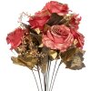 Clayre & Eef 6PL0341 Ramo de flores artificiales Rosas Rojo Oro 18x15x50 cm