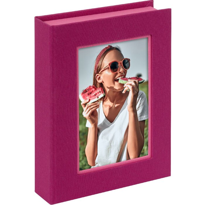 Caja de almacenaje Goldbuch Bella Vista rosa fucsia con ventana para fotos 19x14x3,8 cm