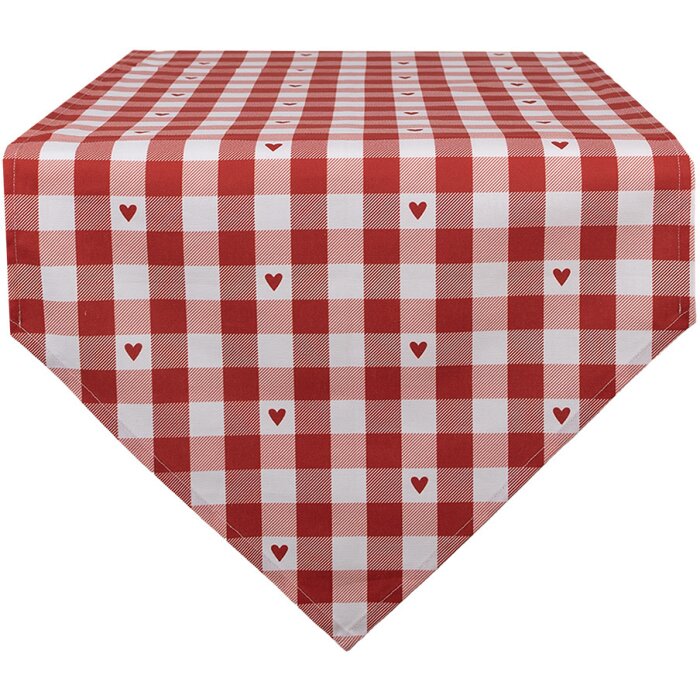 Clayre & Eef LVT65 Camino de Mesa corazón rojo blanco 50x160 cm