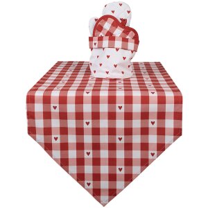 Clayre & Eef LVT65 Camino de Mesa corazón rojo blanco 50x160 cm