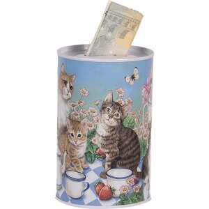 Clayre & Eef 6BL0167 Hucha motivo gato Ø 8x13 cm estilo country