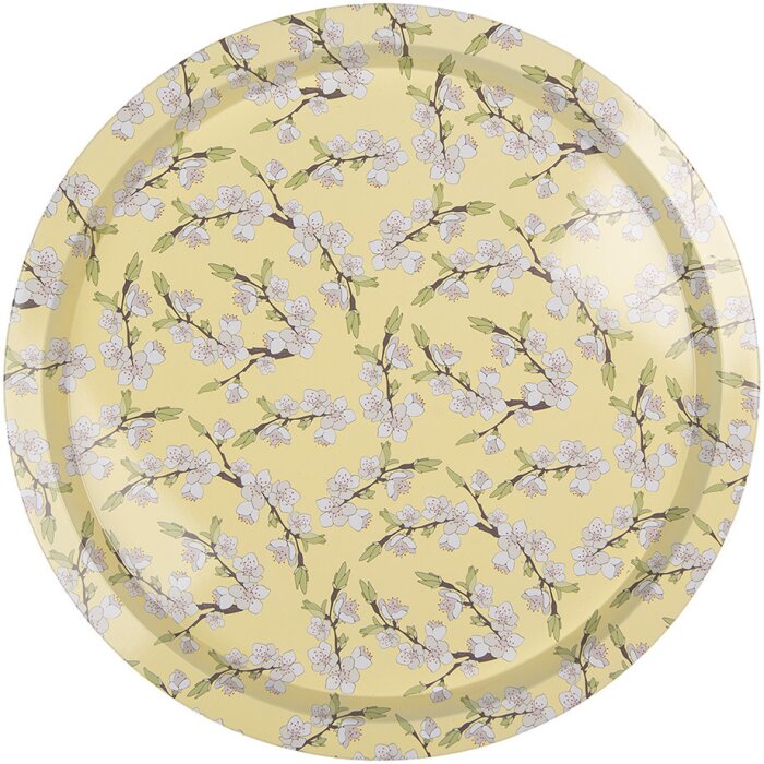 Clayre & Eef Bandeja 6BL0180 Redonda Ø 32 cm Patrón Floral Amarillo Estilo Retro Vintage