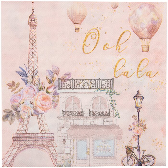Clayre & Eef 73072 Servilletas de Papel Rosa Motivos Paris 33x33 cm 20 piezas
