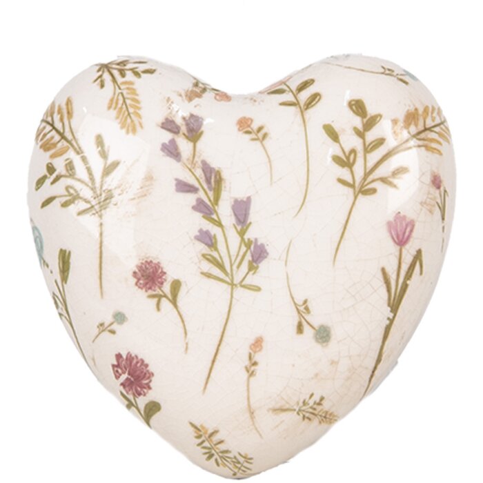 Clayre & Eef 6CE1917 Corazón Decorativo Cerámica Beige Rosa 11x11x4 cm