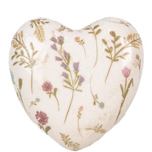 Clayre & Eef 6CE1917 Corazón Decorativo Cerámica Beige Rosa 11x11x4 cm