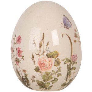 Clayre & Eef 6CE1918M Huevo Decorativo Cerámica Beige Rosa Flores Ø 10x12 cm