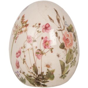 Clayre & Eef 6CE1918S Huevo Decorativo Cerámica Beige Rosa Verde Ø 7x9 cm Estilo Campestre