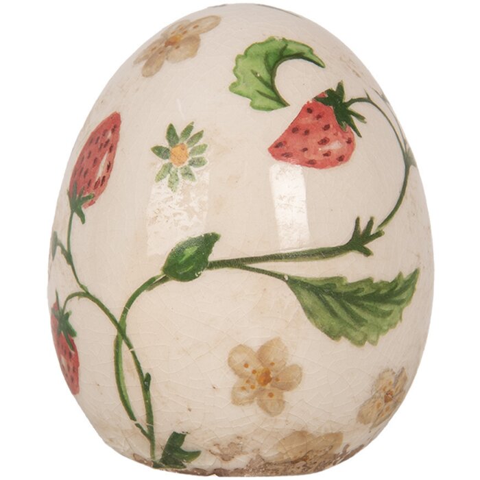 Clayre & Eef 6CE1919S Huevo decorativo Ø 7x9 cm Cerámica Beige Rojo