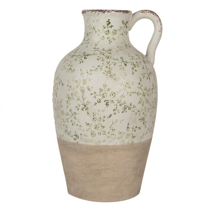 Clayre & Eef 6CE1926 Jarra decorativa de cerámica verde Ø 30x50 cm estilo campestre