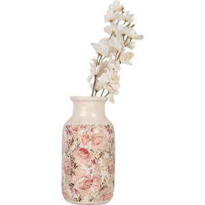 Clayre & Eef 6CE1930M Jarrón Beige Rosa Motivo Floral Ø 14x26 cm Cerámica