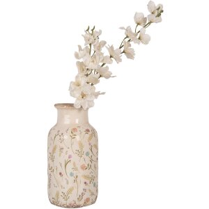 Clayre & Eef Jarrón 6CE1931M Cerámica Beige Rosa Estilo Campestre Ø 14x26 cm