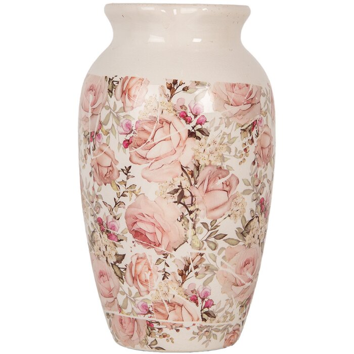 Clayre & Eef Jarrón 6CE1940S Cerámica Beige Rosa Estilo Campestre Ø 16x27 cm