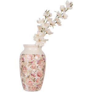 Clayre & Eef Jarrón 6CE1940S Cerámica Beige Rosa Estilo Campestre Ø 16x27 cm