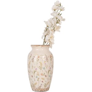 Clayre & Eef 6CE1941S Jarrón Cerámica Beige Floral Ø 16x27 cm