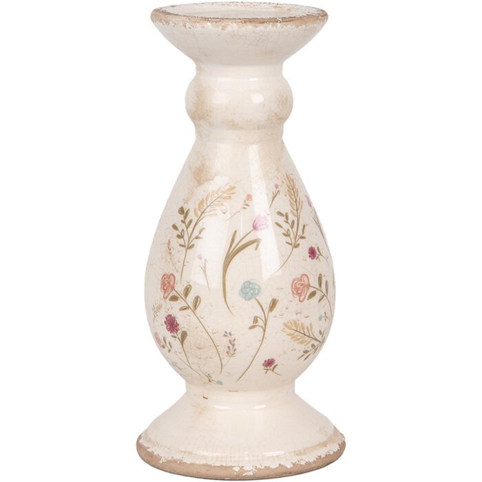 Clayre & Eef 6CE1945M Portavelas Cerámica Beige Rosa Ø 12x26 cm