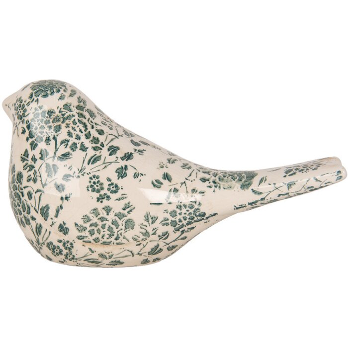 Clayre & Eef 6CE1950L Decoración Pájaro Beige Verde 25x10x13 cm