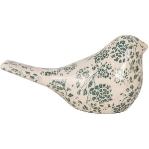 Clayre & Eef 6CE1950L Decoración Pájaro Beige Verde 25x10x13 cm