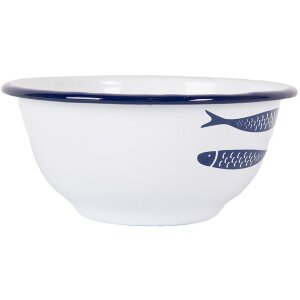 Clayre & Eef 6EM0007 Plato sopero esmaltado blanco azul Ø 14x7 cm 350 ml