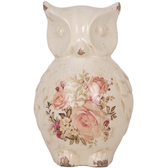 Clayre & Eef 6CE1961L Búho Decorativo Cerámica Beige Rosa 13x12x22 cm