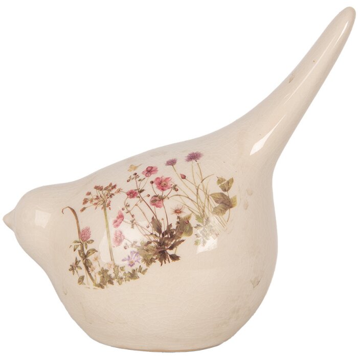 Clayre & Eef 6CE1954L Decoración Pájaro Beige Rosa Flores 17x11x18 cm