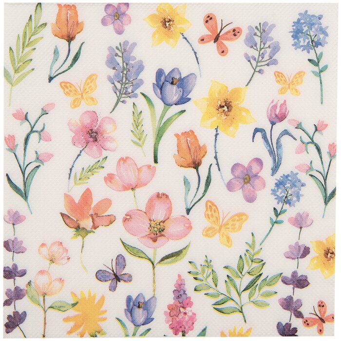 Clayre & Eef 73074 Servilletas de Papel Motivo Floral 33x33 cm Blanco Rosa Amarillo Verde