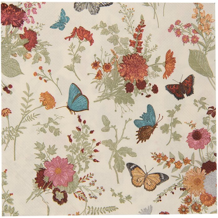 Clayre & Eef 73081 Servilletas de Papel 33x33 cm Beige Rosa Motivo Floral
