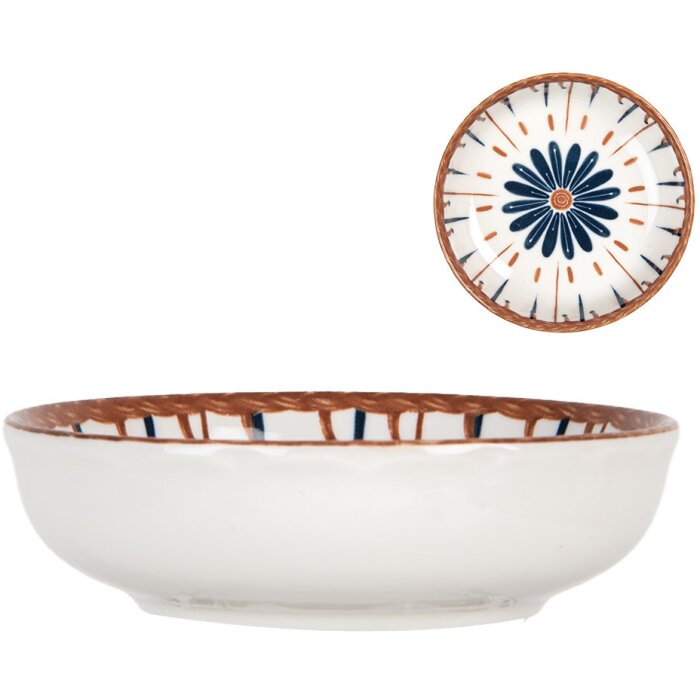 Clayre & Eef Cuenco Cerámica Beige Azul Ø 10x3 cm 50 ml Diseño Bohemio