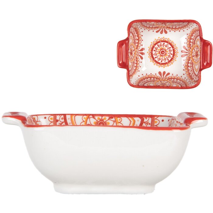 Clayre & Eef 6CEBO0186 Bol Cerámica Blanco Rojo 11x8x4 cm 75 ml