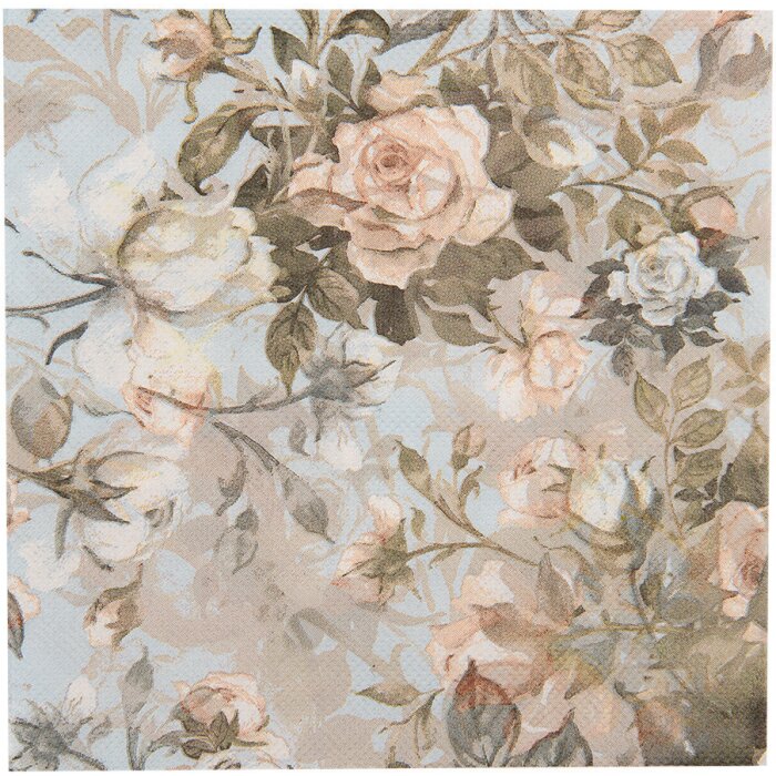 Clayre & Eef 73085 Servilletas de Papel Motivo Rosa Azul Beige 33x33 cm 20 piezas