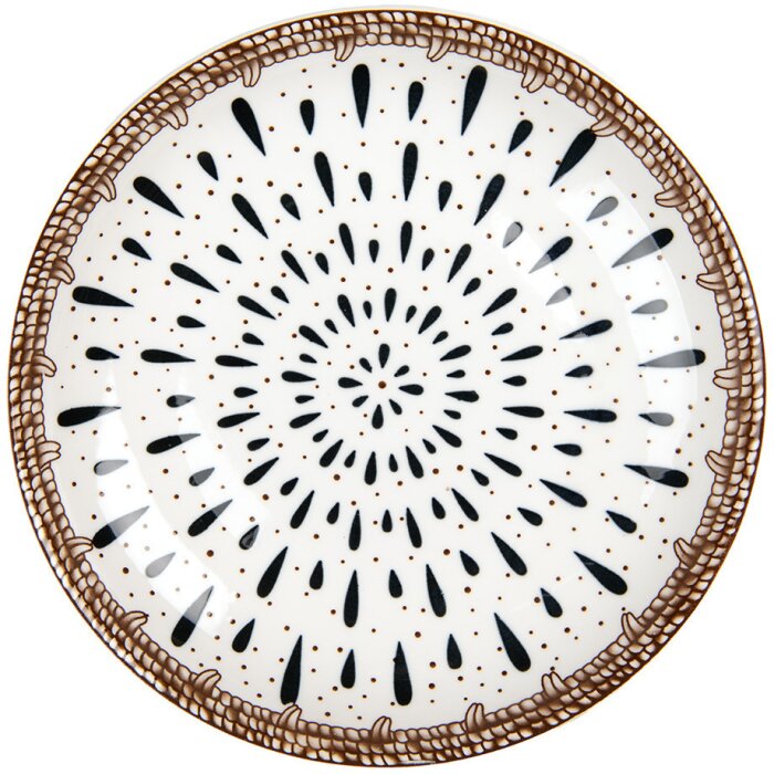 Clayre & Eef 6CEDP0167 Plato Cerámica Blanco Marrón Bohemia Ø 21x3 cm