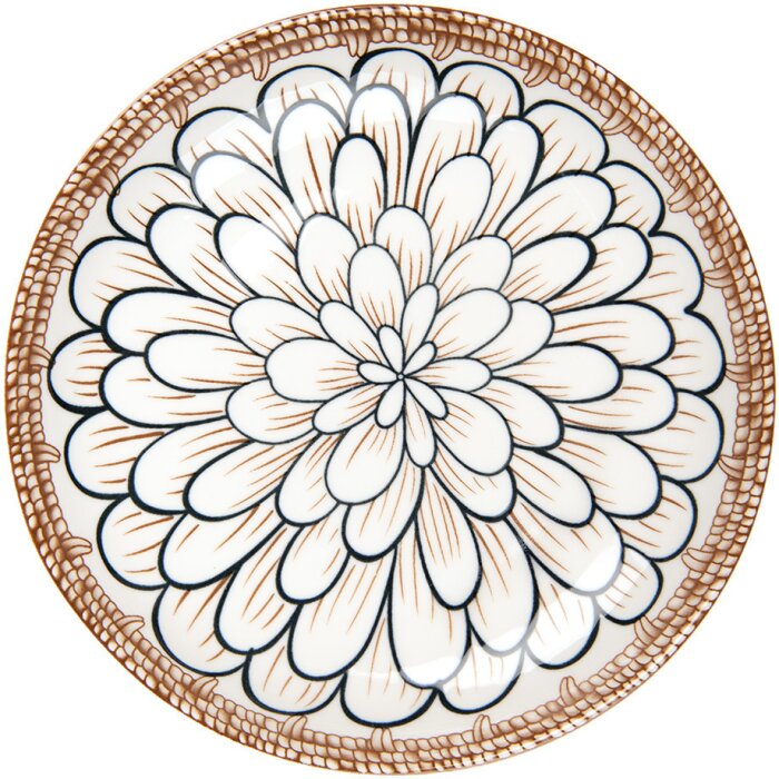 Clayre & Eef 6CEDP0169 Plato Desayuno Cerámica Blanca Marrón Ø 21x3 cm