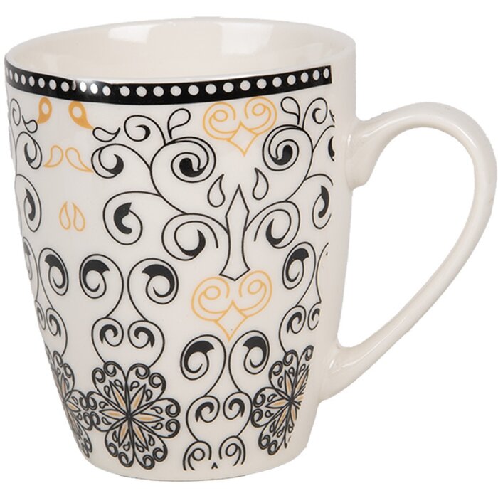 Clayre & Eef 6CEMU0165 Taza Blanco Negro Estampado 300 ml Cerámica Bohemia