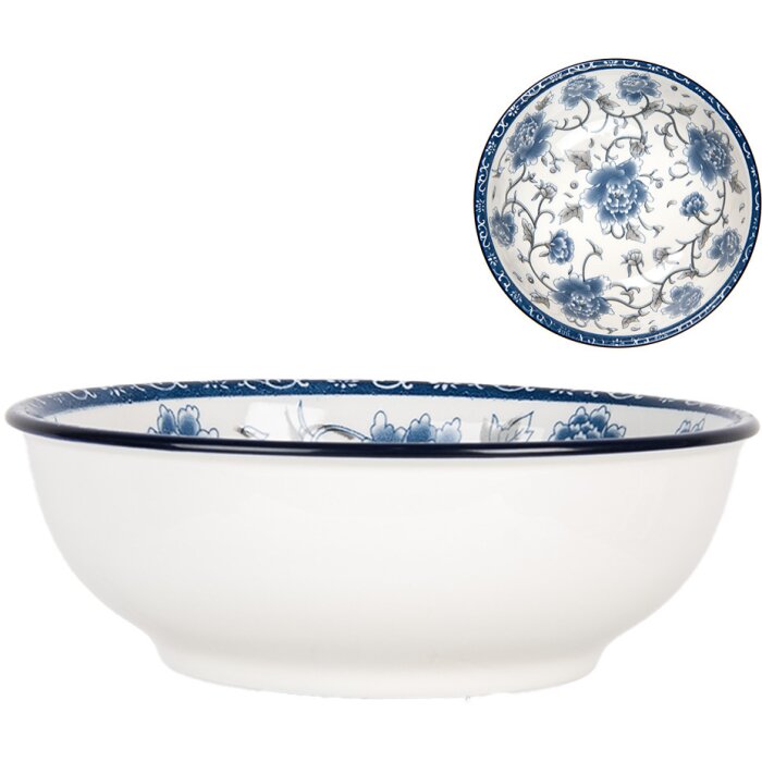 Clayre & Eef 6CEPS0003 Cuenco Cerámica Blanco Azul Ø 19x7 cm 750 ml