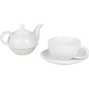 Clayre & Eef 6CETEFO0001 Juego de Té para Uno Cerámica Blanca Estilo Campestre 350ml 250ml