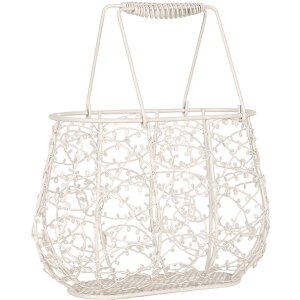 Clayre & Eef 6Y5711 Cesta Hierro Blanco 24x14x16/28 cm Estilo rústico