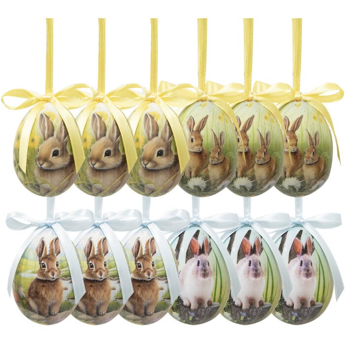 Clayre & Eef 65902 Juego de Huevos Colgantes de Decoración 12 Ø 4x5 cm Plástico Multicolor
