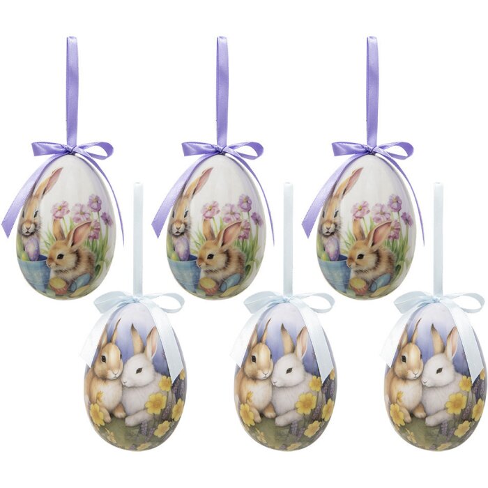 Clayre & Eef 65911 Decoración percha huevo juego 6 Ø 7x10 cm Pascua diseño motivos animales