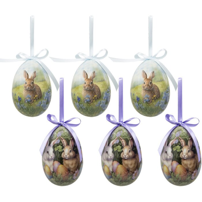 Clayre & Eef 65912 Decoración Huevo de Percha Set 6 Pastel Country Style Ø 7x10 cm