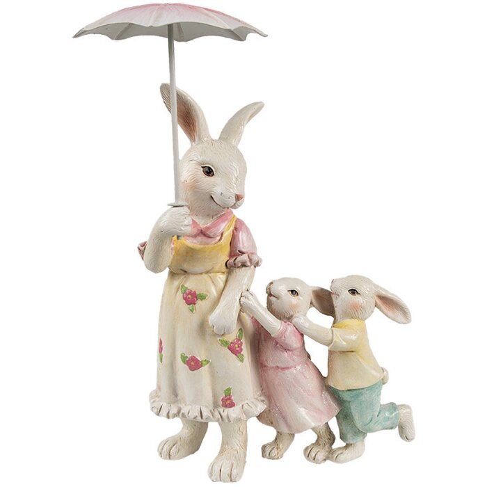 Clayre & Eef 6PR4391 Conejo Decorativo Blanco Rosa Beige 16x9x22 cm Poliresina