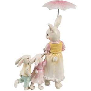 Clayre & Eef 6PR4391 Conejo Decorativo Blanco Rosa Beige 16x9x22 cm Poliresina