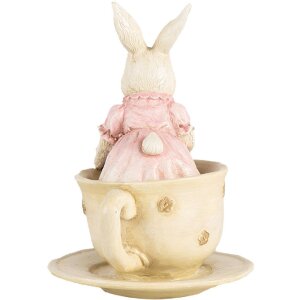 Clayre & Eef 6PR4395 Conejo Decorativo Beige Rosa 8x8x11 cm Poliresina