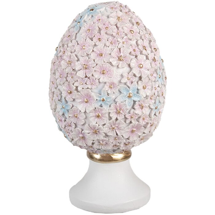 Clayre & Eef 6PR5191 Huevo Decorativo Rosa Azul Blanco Ø 10x18 cm Poliresina Estilo Campestre