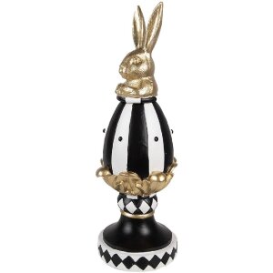 Clayre & Eef 6PR5192 Huevo decorativo Negro Blanco Oro 13x12x34 cm Poliresina