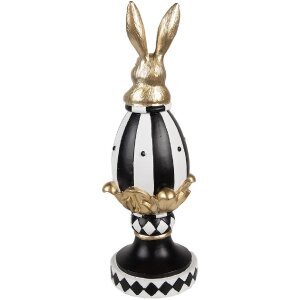 Clayre & Eef 6PR5192 Huevo decorativo Negro Blanco Oro 13x12x34 cm Poliresina