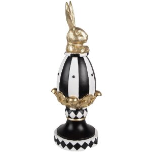 Clayre & Eef 6PR5192 Huevo decorativo Negro Blanco Oro 13x12x34 cm Poliresina