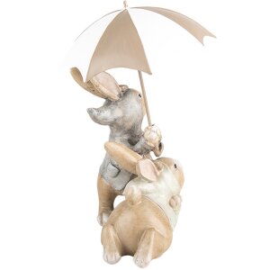Clayre & Eef 6PR5248 Conejo Decorativo con Paraguas Beige Marrón 19x16x23 cm