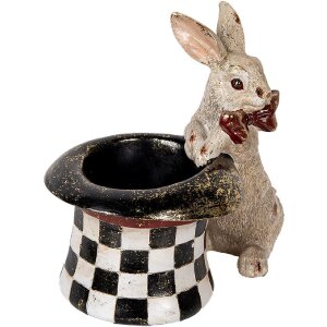 Clayre & Eef 6PR5492 Conejo Decorativo con Sombrero Beige Negro 25x16x23 cm