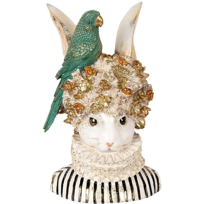 Clayre & Eef 6PR5089 Decoración Busto Conejo Beige Verde 23x21x35 cm