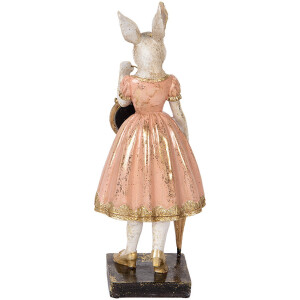 Clayre & Eef 6PR5138 Conejo Decorativo Blanco Rosa 14x11x34 cm Poliresina